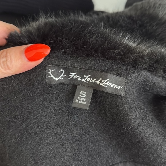 For Love And Lemons Black Faux Fur Trim Coat S - Picture 7 of 9